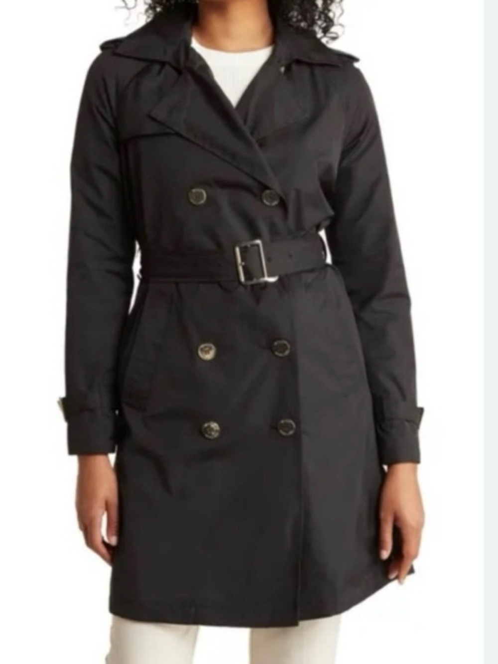 MICHAEL Michael Kors Black Double-Breasted Trench Coat with Belt